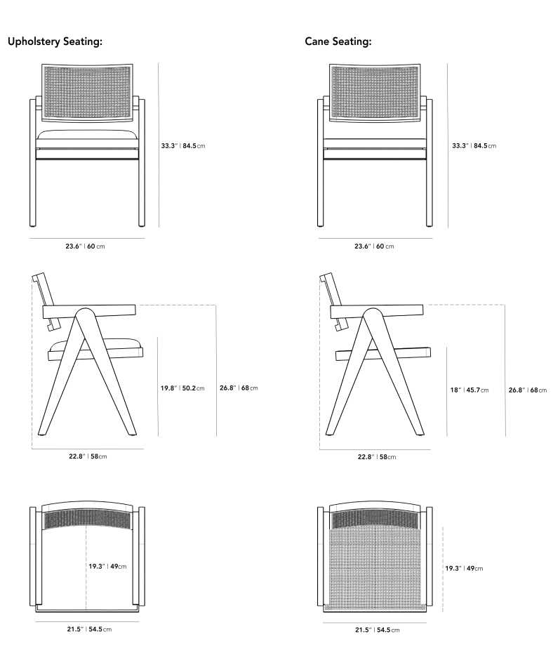 Dimensions du Javert Armchair - Cane